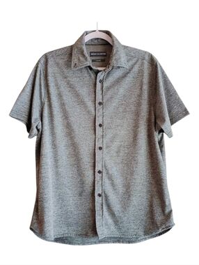 REPORT COLLECTION Men's Shirt Jersey Gray Short Sleeve Button‎ Down LARGE